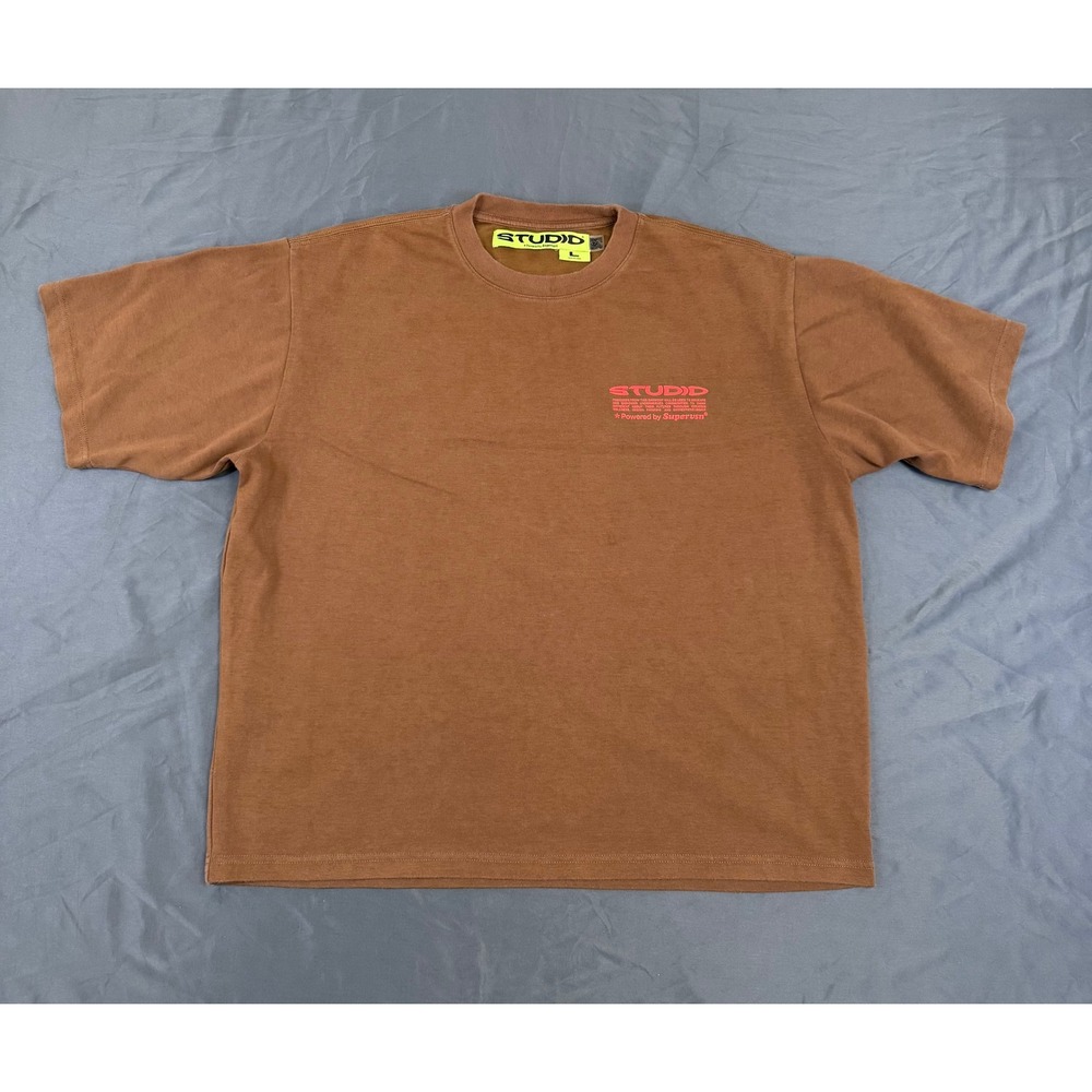 Supervsn Studios Studid Mens Brown Graphic T-Shirt Large Relaxed Fit Streetwear